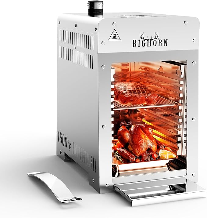 BIG HORN OUTDOORS Portable Infrared Broiler Propane Gas Grill, 1500 Degree Stainless Steel Tabletop Quick Cooking Steak Grill for Meat, Seafood, Veggies