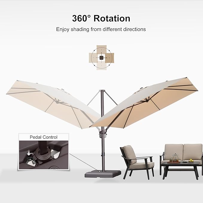 PURPLE LEAF 10' X 10' Patio Cantilever Umbrella with Base Included Square Outdoor Umbrella with 360° Rotation and Aluminum Offset Hanging for Garden Backyard Pool, Beige