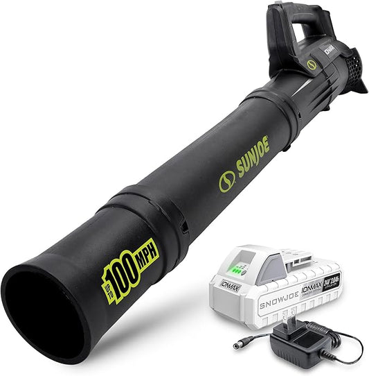 Sun Joe Cordless Jet Blower with Compact Turbine, Battery & Charger, 24V, 100 MPH - Portable and Lightweight Battery-Powered Electric Equipment for Lawn, Garden, and Yard Care, IONMAX 24V-TB-LTE