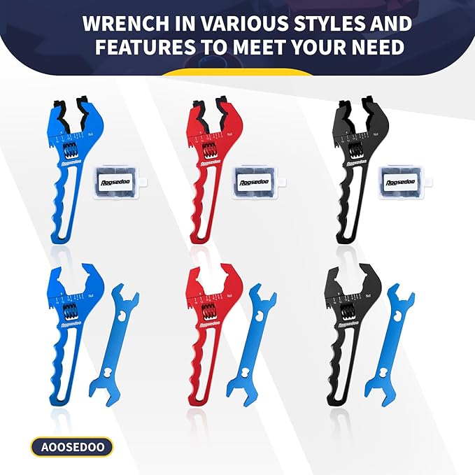 Adjustable AN Fittings Wrench AN Wrench for Hose Fitting Adapters AN Fitting Tool 3AN-16AN Lightweight Aluminum Red. With a Double Hose End Fitting Wrench 6AN Socket-AN8 B-nut Blue