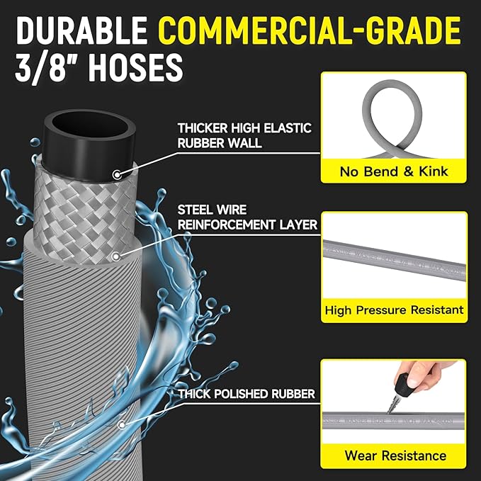 3/8" Kink Resistant Pressure Washer Hose 50FT, Swivel 3/8" Quick Connector and M22 Fitting, Supporting Up to 4200 PSI for Heavy Duty Use, Fitting Most Pressure Washers