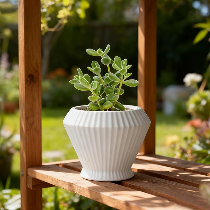 OXART 7.7 Inch Plant Pot, Modern Ceramic Pots for Indoor Plants, Plant Pots for Outdoor Flower Pot with Drainage Hole, Home Garden Decor Planters, White