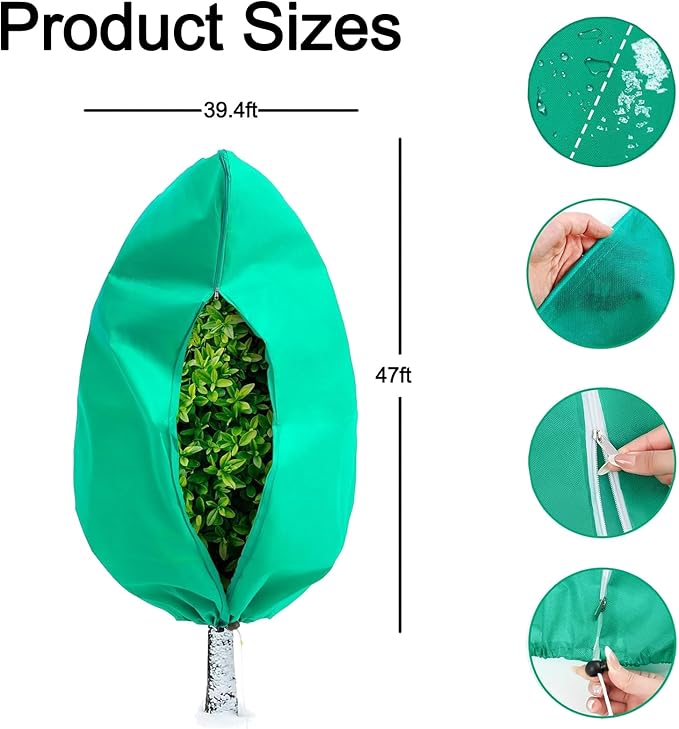 Plant Covers Freeze Protection 2 Packs 39.4ft x 47ft Winter Frost Covers for Outdoor Plants with Drawstring, Reusable Frost Cloth Plant Protection for Shrubs Trees and Potted Plants