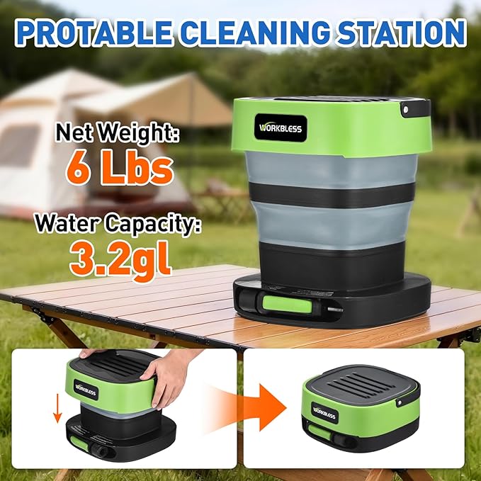 Cordless Electric Sprayer, Portable Water Sprayer with 3.2 gal Water Tank, Auto-Rewind Hose Reel, Portable Cordless Pressure Washer for Cars, Bikes, Garden, Camping(3 Nozzles)