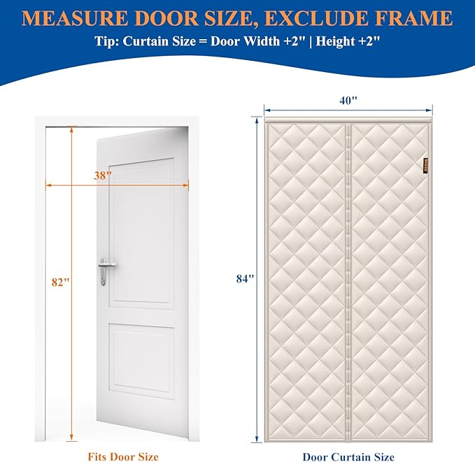 MAGZO Cold Weather Door Draft Curtain, 38" x 82", Upgraded Oxford Filled with Thicken Cotton, Insulation Cover Blanket for Winter/Extra-Wide Entry‌ Door, Keep Cold Air Out, Strong Magnets, Beige
