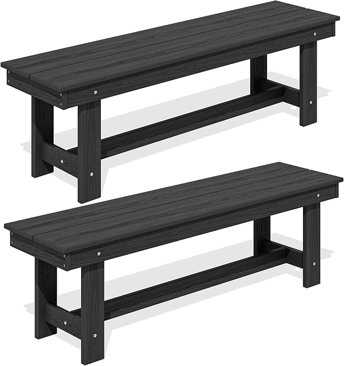 SERWALL 2-Person Outdoor Bench Backless, HDPE Outdoor Benches Weatherproof, 700 Lbs Weight Capacity, Poly Lumber Patio Furniture for Garden, Porch and Park, Black, 2 Pack