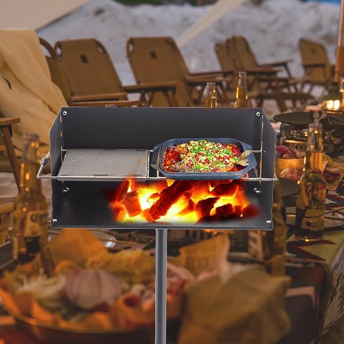 Park-Style Charcoal Grill Heavy Duty Steel Outdoor BBQ Grill with Grate and Single Post Outdoor Cooking Backyard Barbecues Camp Grilling 25x17x11 Inch
