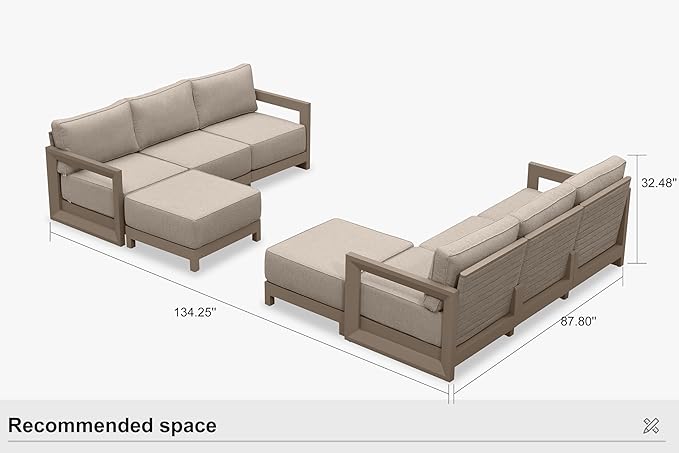 PURPLE LEAF Patio Furniture Set L-shaped Outdoor Couch with 9.6" Thick Cushion and Soft Pillows 8 Piece Outdoor Sectional Sofas with Ottoman Modern Outdoor Conversation Sets for Yard Porch Deck, khaki