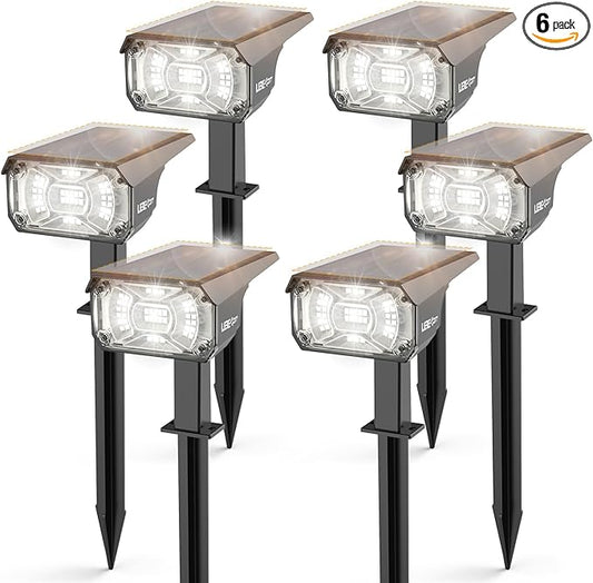 Solar Lights Outdoor Waterproof Landscape Lights, 40 LEDs Solar Spot Lights Outdoor Spotlights with 3 Light Modes, USB & Solar Powered Garden Yard Wall Lights Auto On/Off for Patio 6 Pack
