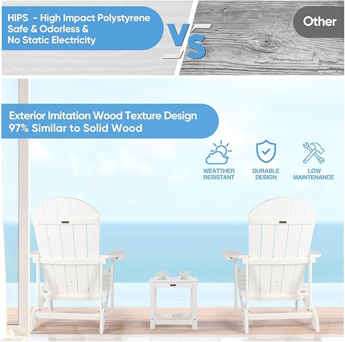 Adirondack Chairs Set of 4, All Weather Resistant Plastic Chairs with Cup Holder, 5 Easy Steps to Install, Outdoor Chairs for Patio, Garden, Backyard Deck, Lawn, Fire Pit - White