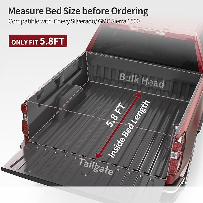 oEdRo Upgraded Tri-Fold Truck Bed Tonneau Cover Compatible with 2014-2018 Chevy Silverado/GMC Sierra 1500 5.8 Feet Bed, Fleetside