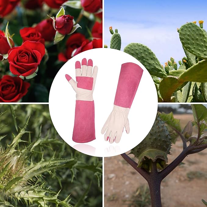HLDD HANDLANDY Long Gardening Gloves, Leather Thorn Proof Rose Pruning Glove for Men & Women, Great Gift for Gardener