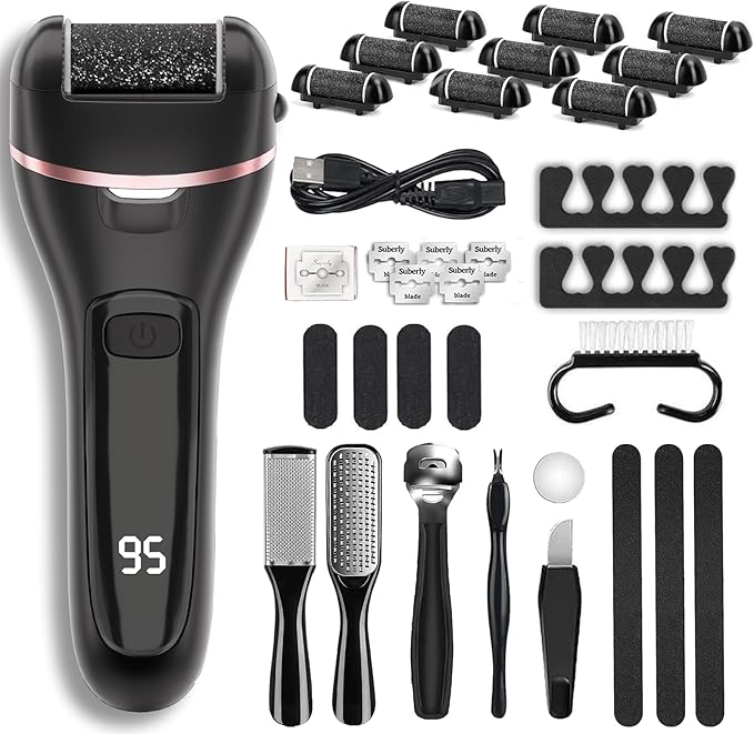 Wea&Hea Electric Callus Remover for Feet with 9 Roller Heads 2 Speed Rechargeable Waterproof Professional Pedicure Kit 30 in 1 Foot File Tools Perfect for Dead Hard Cracked Dry Skin