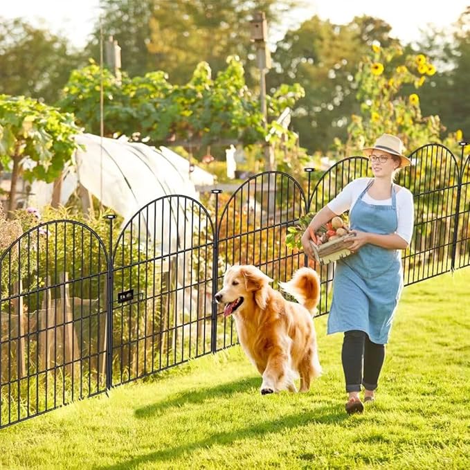 Garden Fence Border 36 in(H) x8.8 Ft(L), 4 Panels Dog Fence Outdoor for Yard, Tall Garden Animal Barrier Fence with Gate, Arched Rustproof Metal No Dig Fence, Flower Bed Fencing