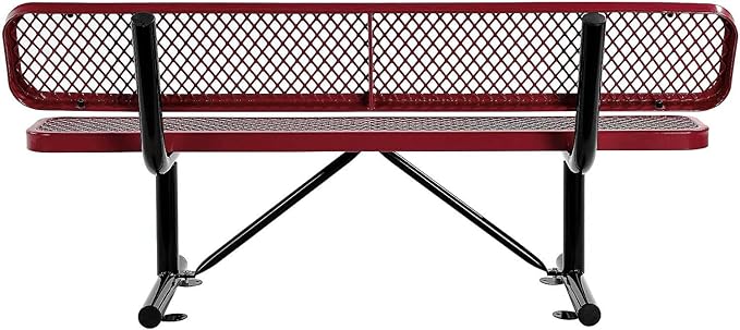 Global Industrial 6'L Heavy Duty Expanded Metal Mesh Bench with Backrest with Steel Frame, Portable Outdoor Bench, 1000 lbs Capacity, Red, 72" L x 24" W x 33" H