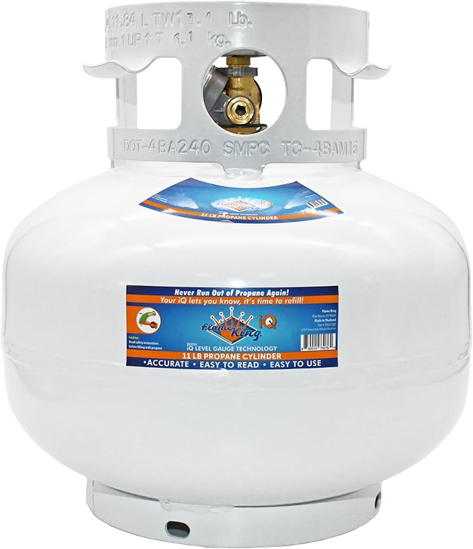 Flame King YSN11SQTa 11LB Propane Tank Cylinder Squatty with Dust Cap, Type 1 OPD Valve & Built-in Gauge, White