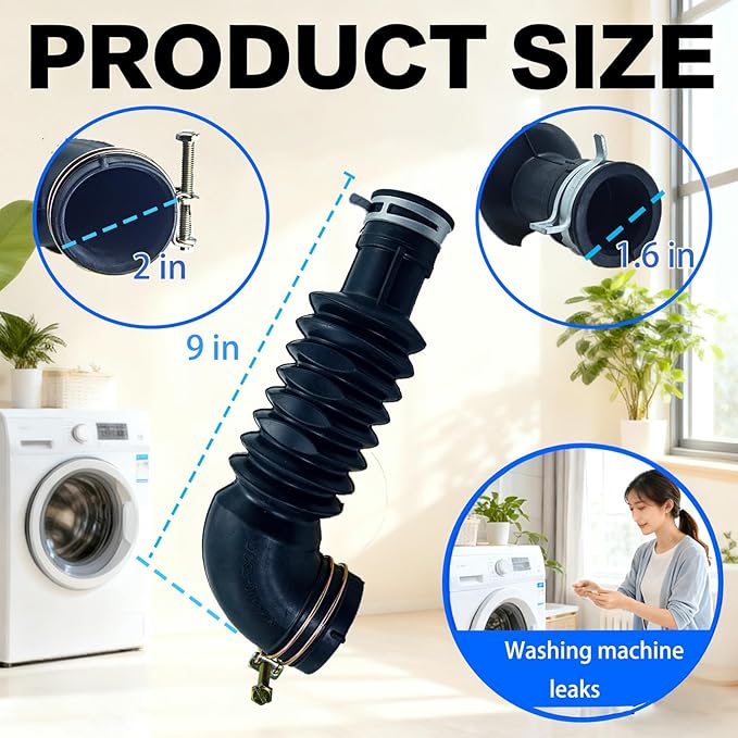 DC97-17345B Washer Drain Hose for Samsung Washers Replaces DC67-00684A DC97-17345A DC97-17417A AP6287099 Heavy Duty Rubber Elbow with Clamp & Bolt - Anti-Leak Design, Tub to Pump Connection