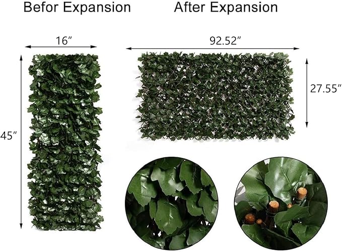 DOEWORKS Expandable Fence Privacy Screen for Balcony Patio Outdoor(Double Sides Leaves), 2PCS Faux Ivy Fencing Panel for Backdrop Garden Backyard Home Decorations