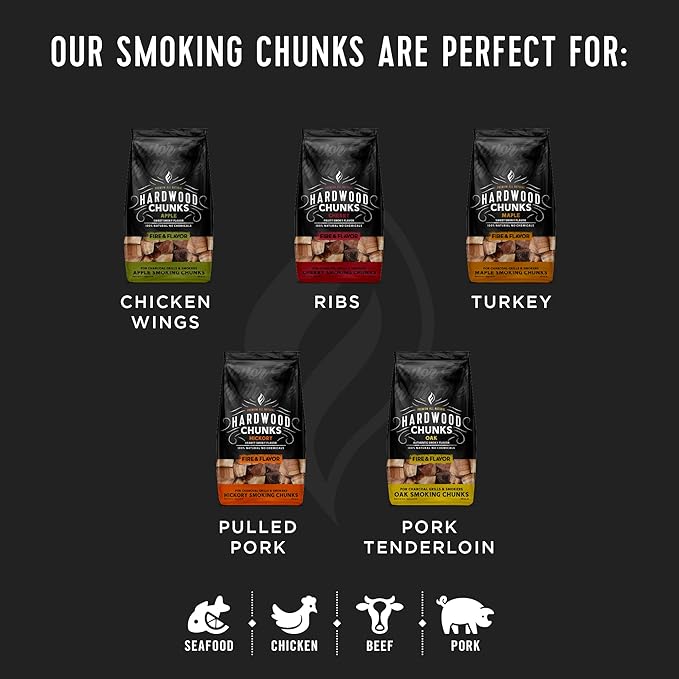 Fire & Flavor Apple Wood Chunks for Smoking and Grilling - All-Natural, Long-Lasting with a Mildly Sweet Flavor - Large Chunk Wood Chips for Smokers,Green 4 Pounds