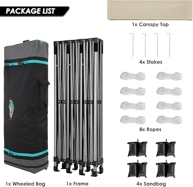 COBIZI 10x30 Heavy Duty Pop up Canopy Party Tent for Parties Weddings Events UPF 50+ Waterproof Commercial Gazebo with Roller Bag, Khaki