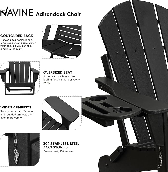 Adirondack Chair Set of 6, HDPE Folding Adirondack Chair with Multifunctional Cup Holder, Weather Resistant Fire Pit Chair for porches, patios, poolsides, Decks.