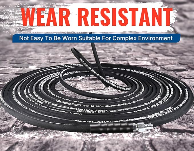 YAMATIC 3/8" Pressure Washer Hose 50 FT 4200 PSI for Hot/Cold Water, Kink Resistant Swivel 3/8" & M22-14 Quick Connection Wear Resistant Industry Grade Compatible with Most Power Washer