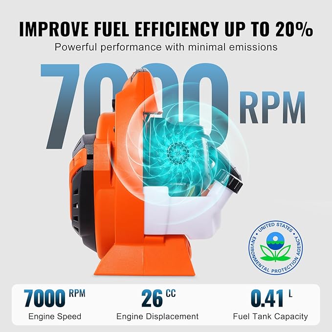 VEVOR Gas Leaf Blower, 26CC 2-Cycle Handheld Leaf Blower Gas Powered with 425-CFM and 156-MPH Powerful Performance, Ideal for Lawn Care, Leaf Cleaning, and Snow Removal