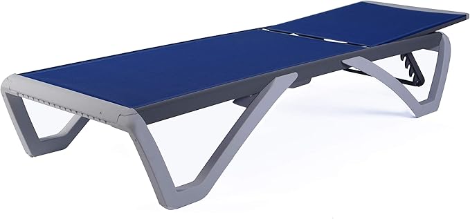 Kozyard Patio Chaise Lounge Chair - Full Flat Alumium & Resin Legs, Outdoor Reclining Adjustable Chair for Sunbathing, Beach, Patio, Lounge Set and Table (Blue Textilence W/Table)