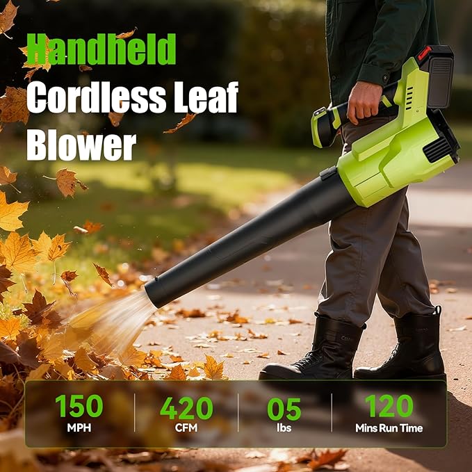 Cordless Leaf Blower 2X21V 4Ah Battery 150MPH 420CFM Lightweight Electric Leaf Blower with Variable Speed for Yard Lawn Patio Outdoor Cleaning(Green)
