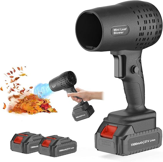 Leaf Blower with 21V*2 Pcs Batteries, 950000RPM Powerful Fan, High Variable Speed 200 MPH, Handheld Air Blower, Perfect for Car Drying, Patio Cleaning, Lawn Caring, Leaves Blowing (Black)
