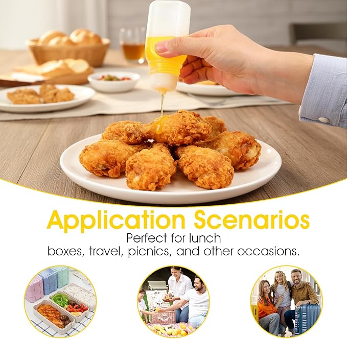 6PCS Mini Condiment Squeeze Bottles 60ML Travel Condiment Containers with Lid Mini Sauce Bottle Portable Ketchup Bottles Squeeze for Sauces