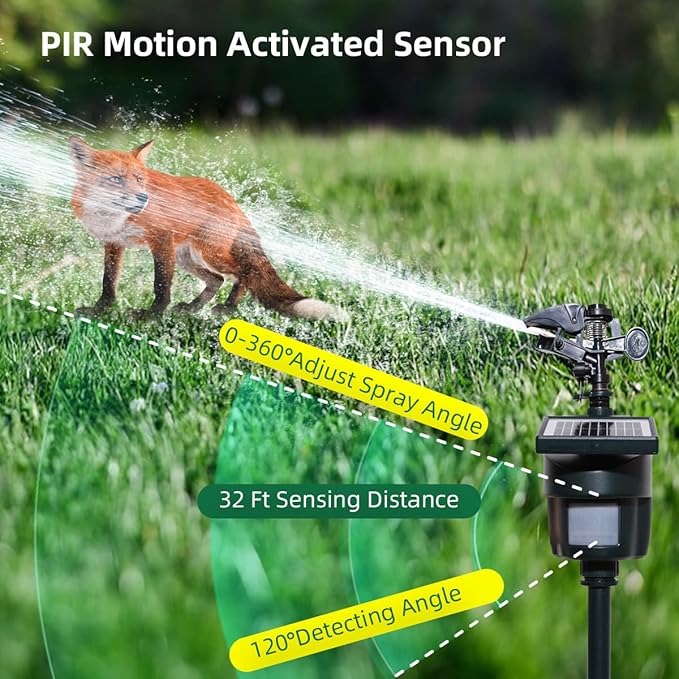 Solar Motion Activated Sprinkler with Day & Night Detection Modes Repellent Detector for Garden Outdoor Waterproof