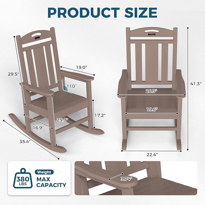 Ciokea Outdoor Rocking Chairs Set of 3, HDPE Porch Rocking Chairs for Outside, All-Weather Comfortable Patio Rockers for Front Deck Balcony, Teak