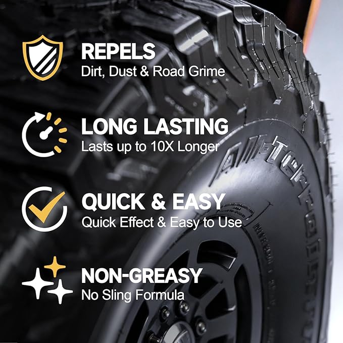Tire Shine Spray, 16 fl oz Durable Wet Tire Dressing, No Sling/Non-Greasy for Black Tire, Long Lasting UV Protection for Car, Truck & SUV Easy to Apply