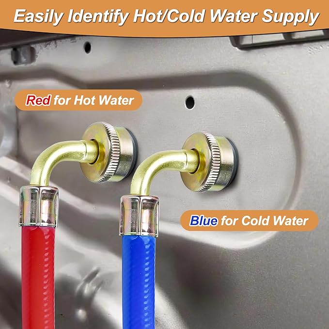 Cenipar 6 Feet Rubber Washing Machine Hoses with 90 Degree Elbows Burst Proof (Pack of 2) For Hot and Cold Water 3/4" NPT Connection Water Supply Lines for All Washing Machine