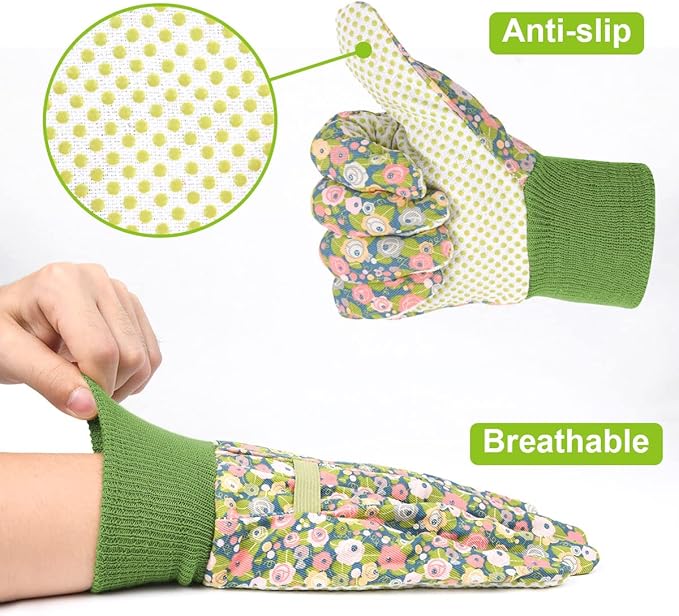 Ainiv Floral Gardening Gloves for Women/Ladies, Non-Slip Garden Work Gloves,Breathable Yard Work Glove Light Working Gloves