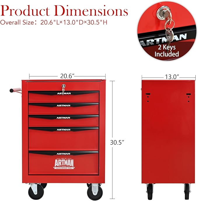 5 Drawers Rolling Tool Box on Wheels, Multifunctional Tool Cart, Drawers Rolling Trolley Organizer Tool Storage Chest for Warehouse,Garage,Workshop,Repair Shop (5 Drawers-30.5" H)