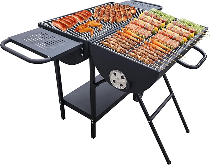 Charcoal Grill - Charcoal Barrel Grill with side shelf, Large Stainless Steel BBQ Grill suitable for outdoor camping,backyards, and patios (Extra Large)