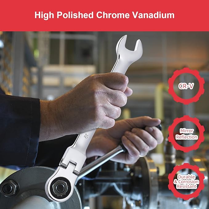 14pcs Swivel Head Ratcheting Wrench Set, Metric 6-19mm, Fixed Head Chrome Vanadium Steel Spanners with Carrying Bag for Automotive, Home, and Workshop Use