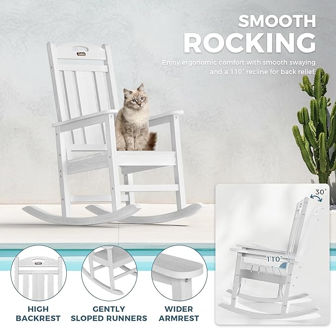 Ciokea Oversized Outdoor Rocking Chairs Set of 2, HDPE Porch Rocking Chairs for Outside, All-Weather Comfortable Patio Rockers for Front Deck Balcony, White