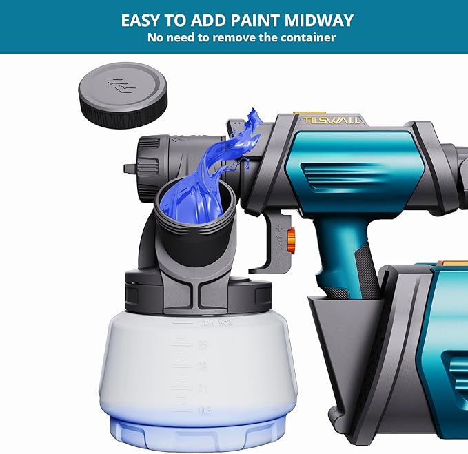 Tilswall Paint Sprayer 800W HVLP Spray Paint Gun, Electric Paint Sprayer Gun with 4 Nozzles & 3 Patterns for House Painting Furniture Cabinets Fence Home Walls Shark 800 (Blue, 1300 ml)