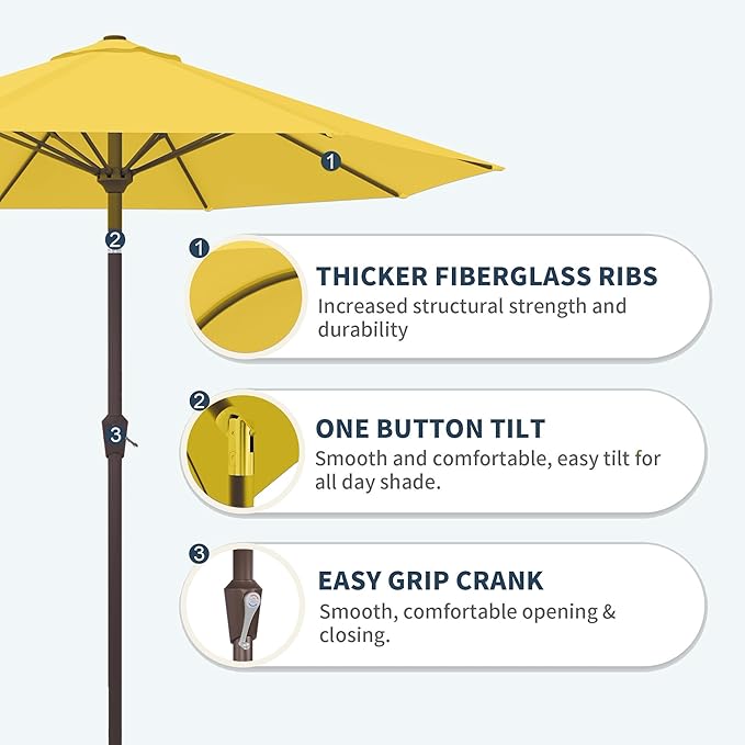 PatioKingdom 10FT Patio Umbrella with Push Button Tilt and Crank, Outdoor Market Umbrella with 8 Fiberglass Ribs, UV Protection Table Umbrella for Pool,Backyard,Garden,Deck(Yellow, 10FT)