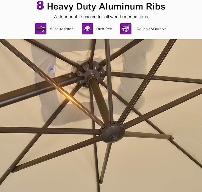 PURPLE LEAF Cantilever Umbrella with 360 Degree Rotation For Garden Patio Deck Pool