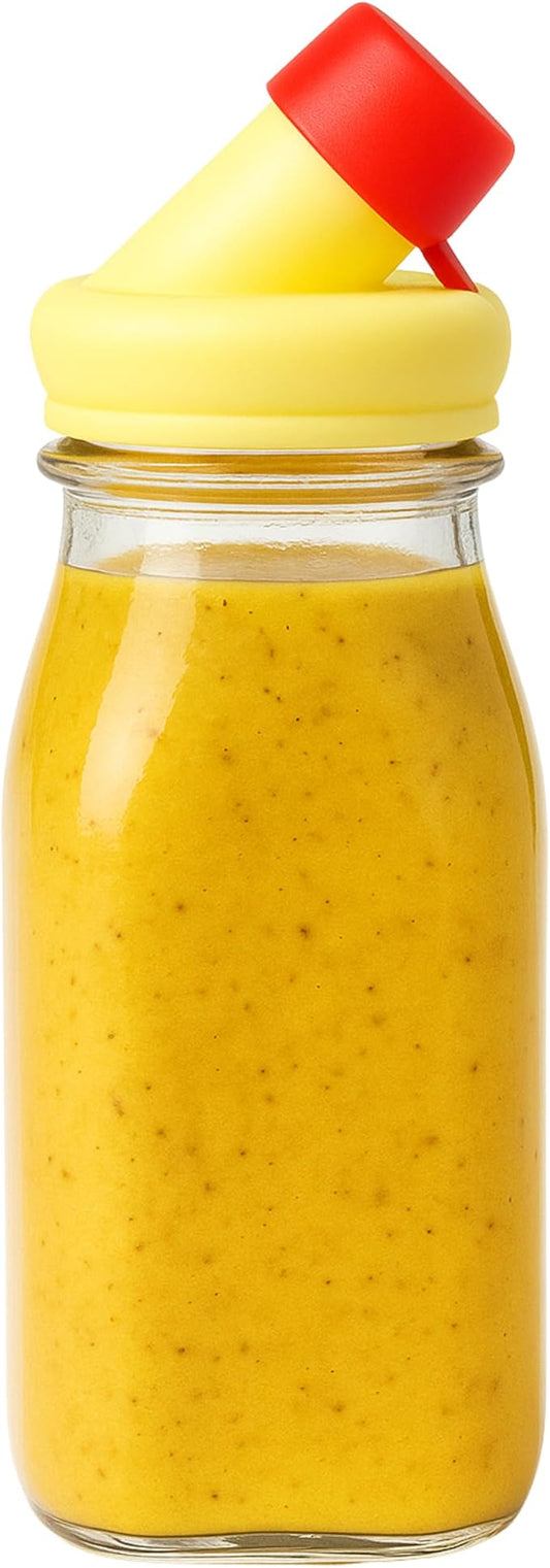 kitchentoolz Salad Dressing Shaker Bottle – 12oz Glass Bottle with Silicone Pour Spout and Tamper-Proof Lid for Sauces and Marinades - Salad Dressing Dispenser Container
