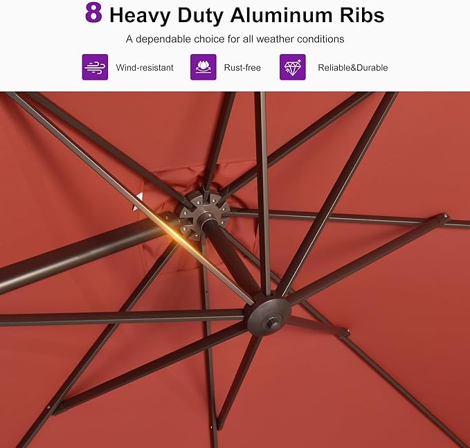 PURPLE LEAF 10' X 10' Patio Cantilever Umbrella with Base Included Square Outdoor Umbrella with 360° Rotation and Aluminum Offset Hanging for Garden Backyard Pool, Terra