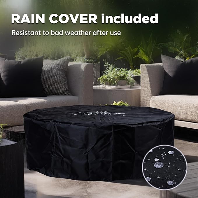Outdoor Gas Fire Pit Table, 42 Inch 2 in 1 Propane Fire Table 65,000 BTU Black Round Firepit, Wind Guard for Garden, Deck, Backyard and Pool, Black