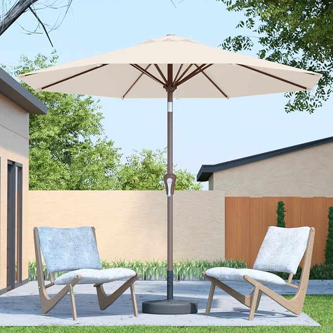 10FT Patio Umbrella Outdoor Market Umbrella with Crank and Tilt, 8 Flexible Fiberglass Ribs, UV-Resistant Waterproof Canopy for Patio, Deck, Garden, Backyard, Creamy White