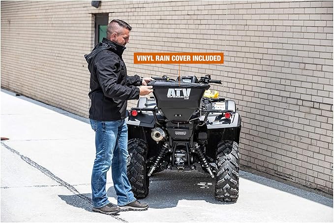 Buyers Products ATVS100 ATV Broadcast Spreader – 100 lb Capacity, Poly Hopper, 12V Motor, Rain Cover Included – Seed, Fertilizer, Salt & Feed Spreader for ATV Accessories