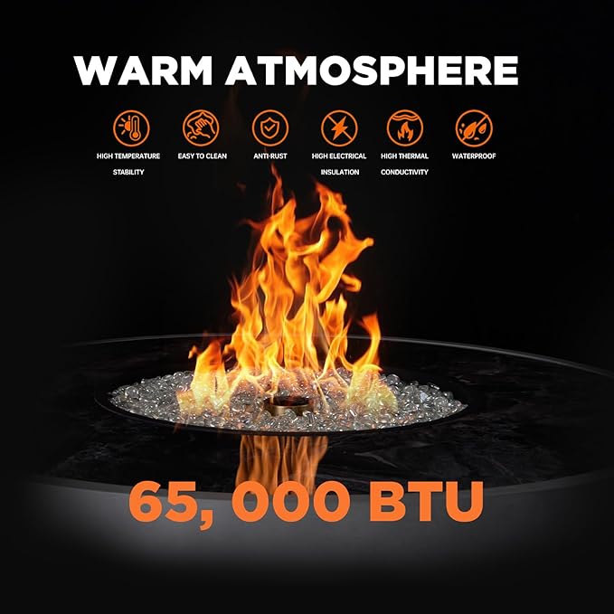 42 Inch Fire Pit Table, Outdoor Propane Fire Pit Table 2 in 1 65,000 BTU Round Gas Firepit, w/Lid, Wind Guard, Glass Rocks, Cover, for Garden, Patio, Grey