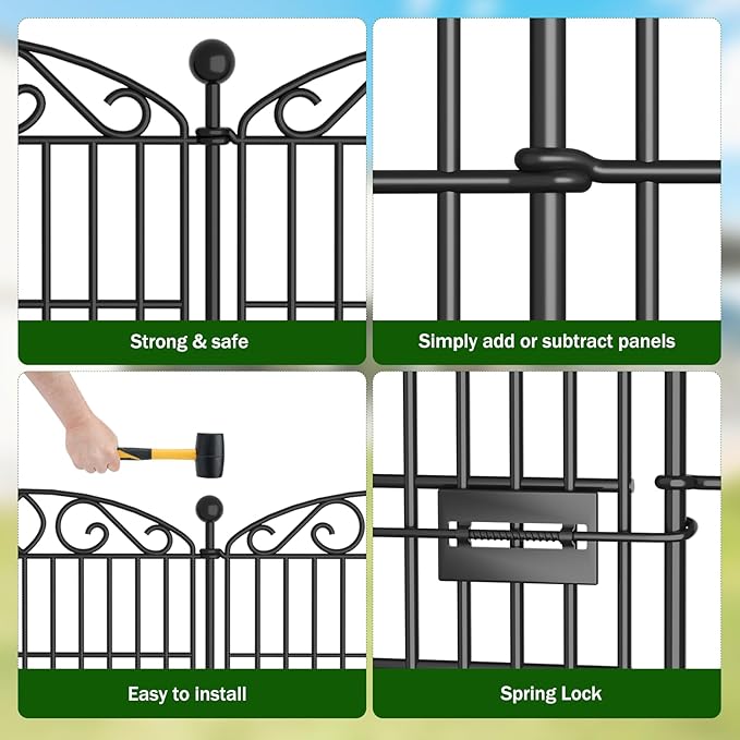 10 Panel No Dig Decorative Garden Fence with Gate - 48in H x 22.5ft L,Dog Fence Outdoor for Yard,Tall Animal Barrier for Dogs Rabbits, Rustproof Metal Wire Panels for Yard,Patio, Flower Bed